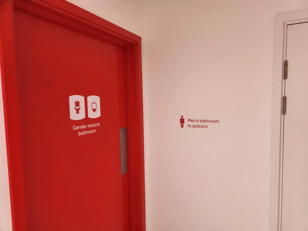 The Redgate Office in Cambridge bathroom signage - Daniel C Rice designed accessible iconography